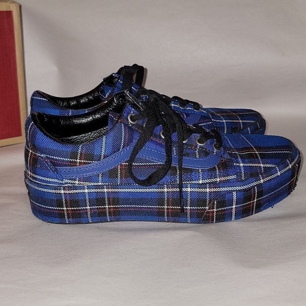 Vans Old Skool Platform Patent Plaid Blue Black Sneaker Shoes Women 5.5 Men 7 - Picture 7 of 15